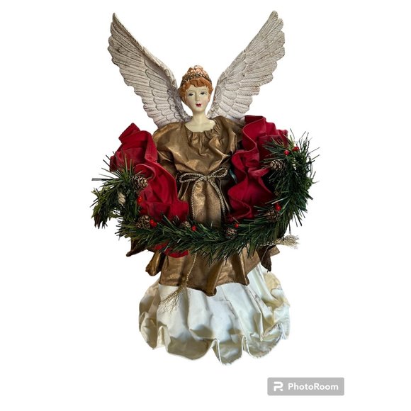 Vintage Fabric Mache Angle tree Topper in box Home for the holidays - Picture 1 of 7